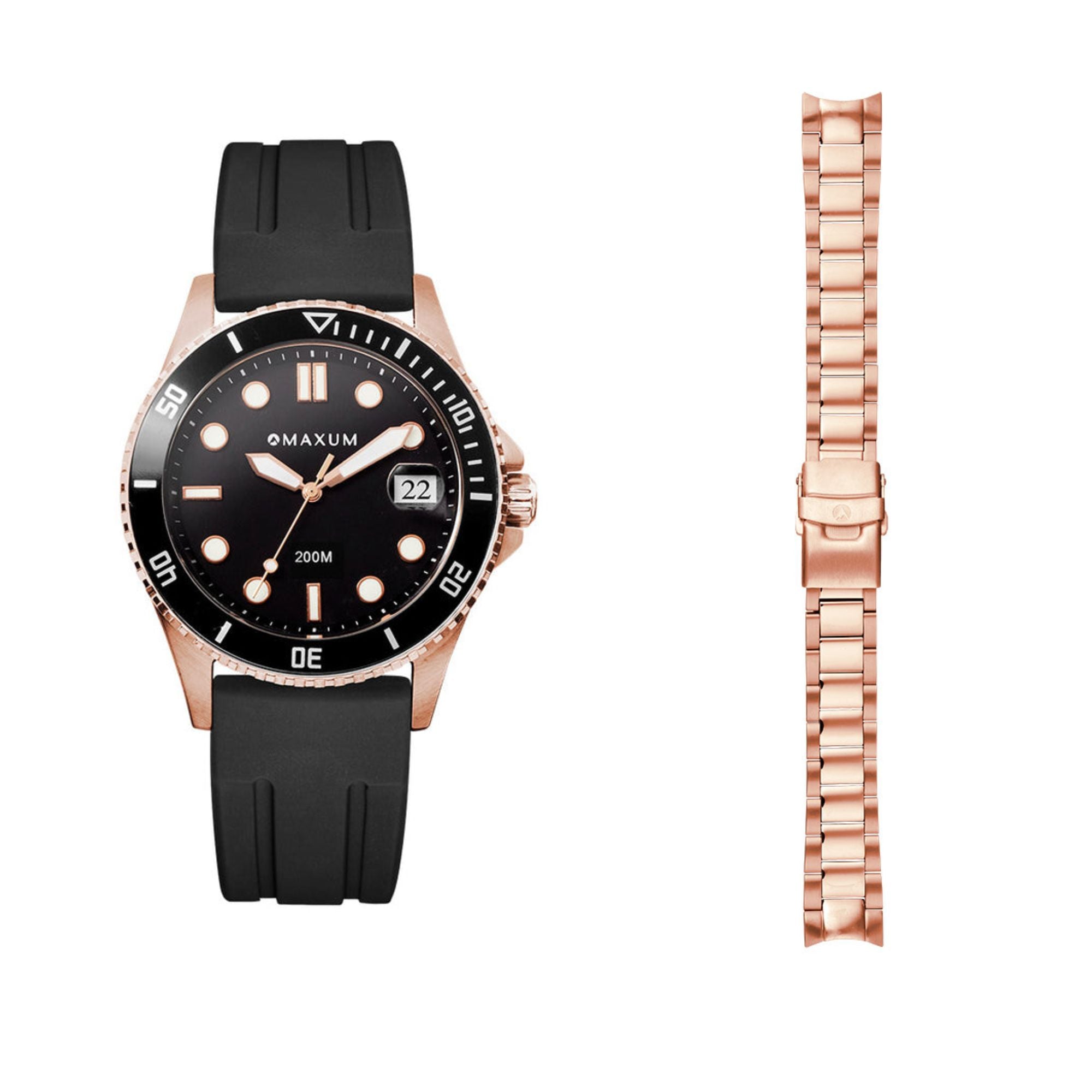 Liberty Black & Rose Set - Includes Black Analogue Date Watch and Rose-gold bracelet strap