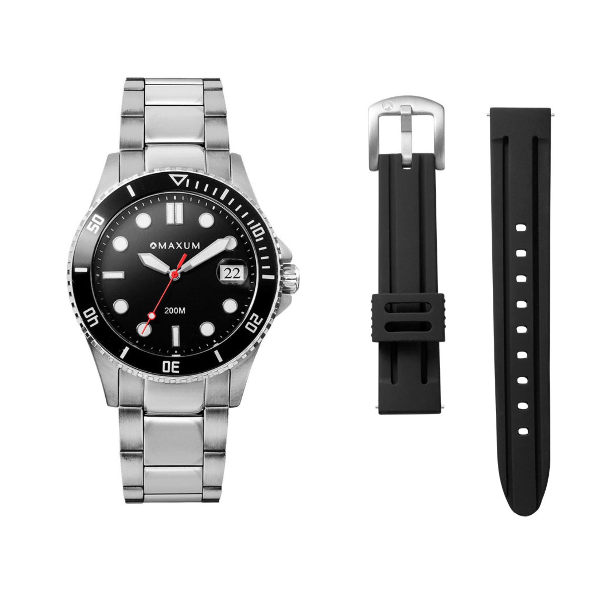 Liberty Silver Set - Includes Silver Analogue Date Watch and Black Silicone Strap