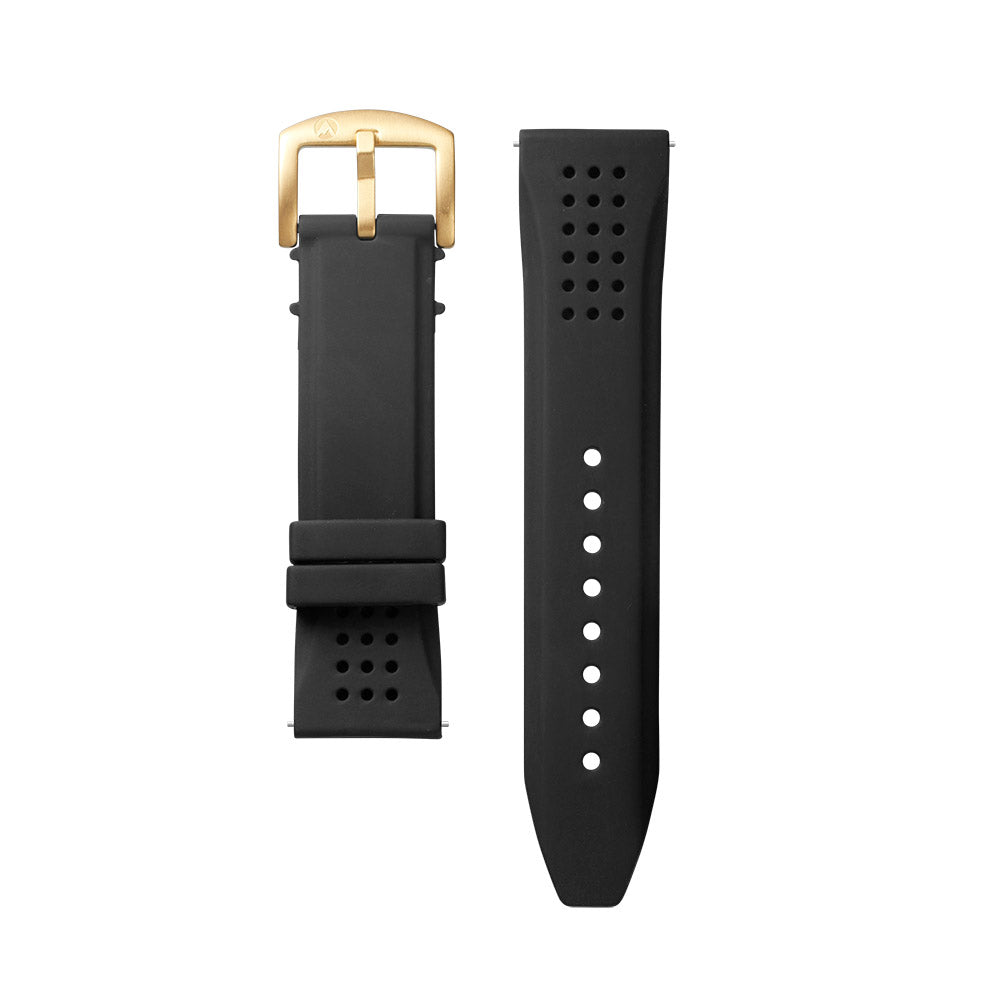Lansdowne Watch Band Black Silicone Strap IP Gold Buckle