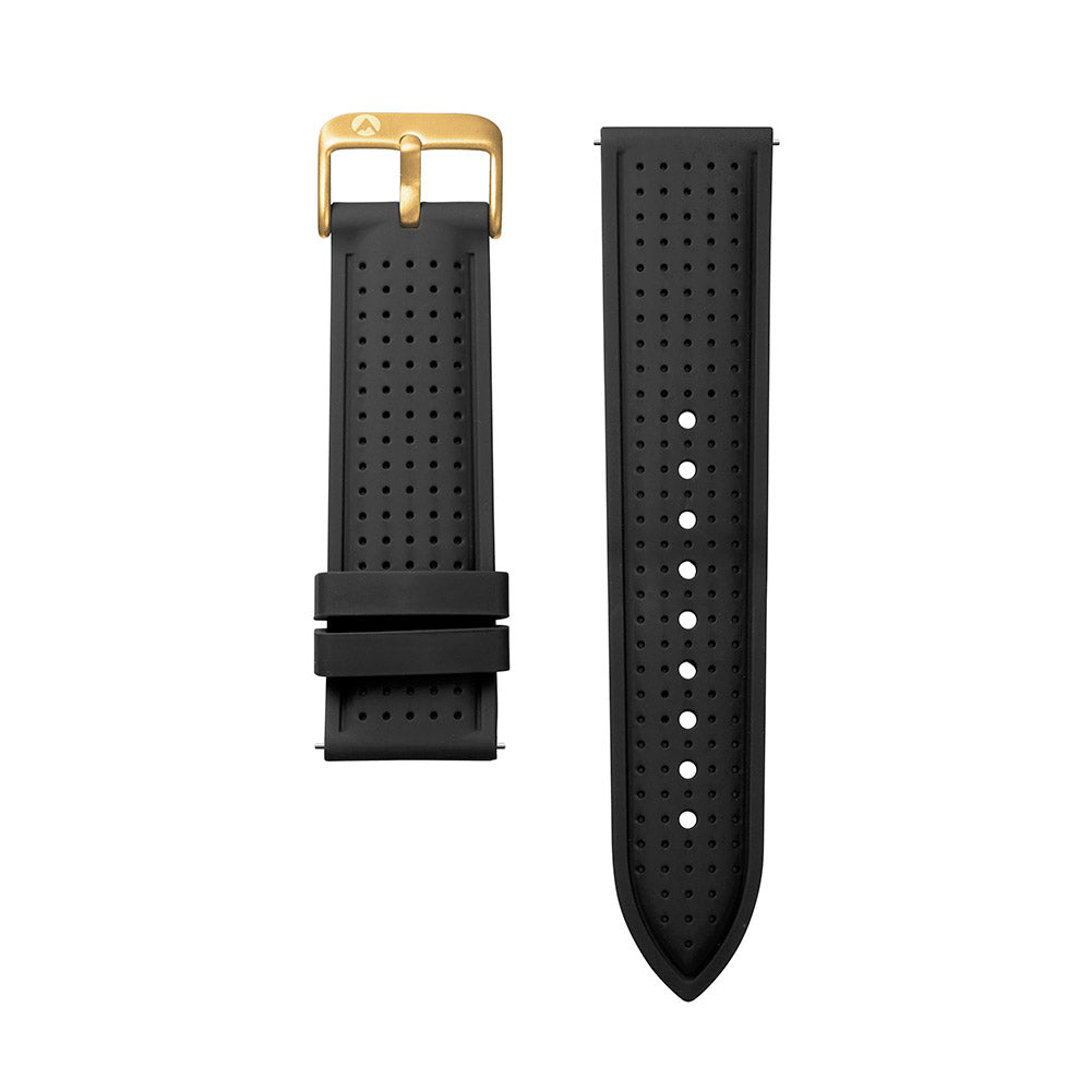 Raglan Watch Band Black Silicone Strap Gold Buckle