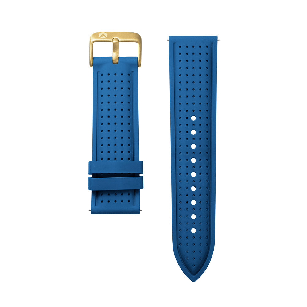 Raglan Watch Band BlueSilicone Strap Gold Buckle