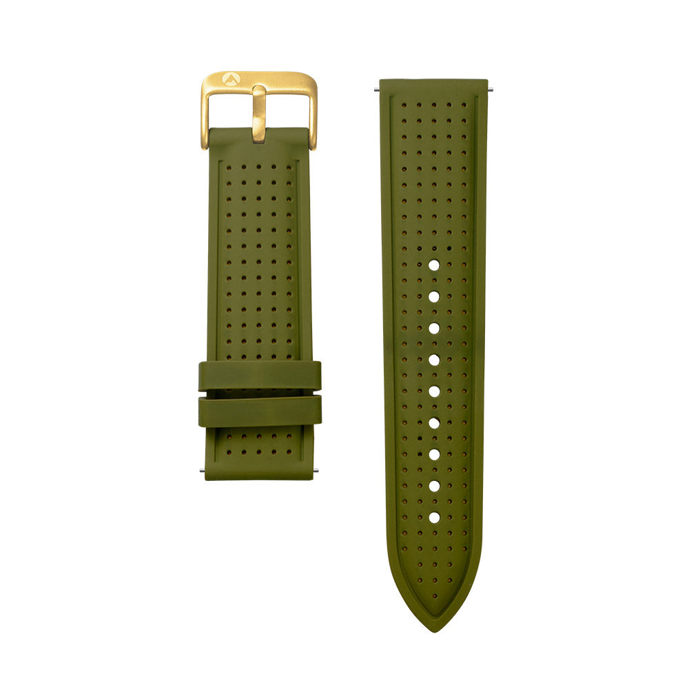 Raglan Watch Band Green Silicone Strap Gold Buckle