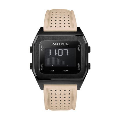Raglan Digital Tide Watch Set – Black Case, Black & Beige Silicone Strap