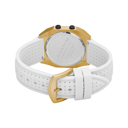 Raglan Digital Square Unisex Tide Watch– Gold Case, Black Dial & White Silicone Strap