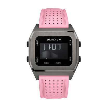 Raglan Digital Tide Watch Set – Gun Metal Case, White & Pink Silicone Strap
