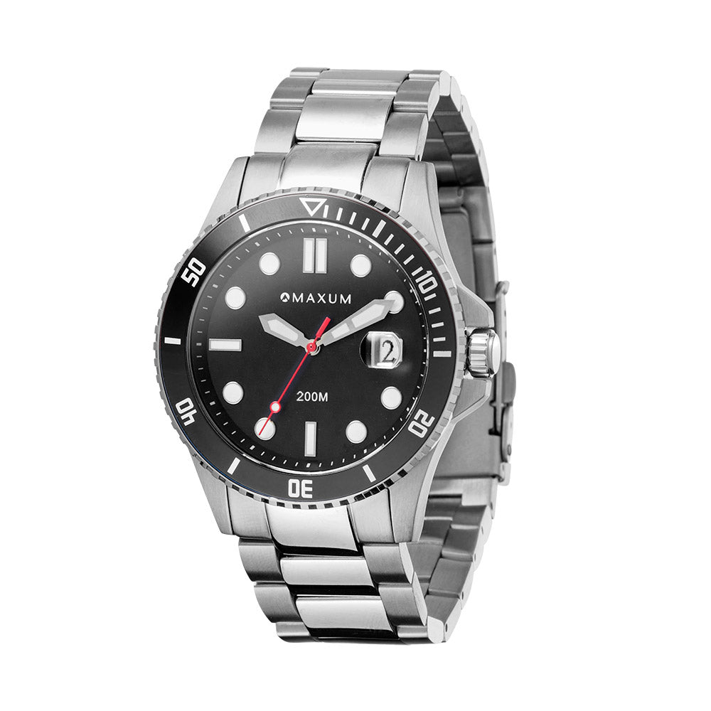 Prince Analogue Date Watch – Black Dial, Silver-Tone Case & Bracelet