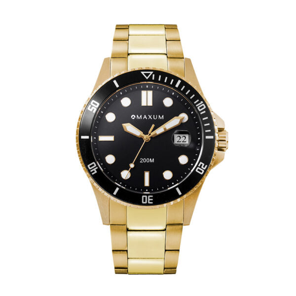 Prince Analogue Date Watch– Gold Case, Black Dial & Gold Bracelet