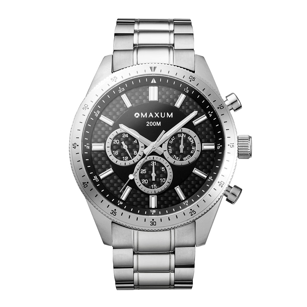 Lansdowne Chronograph Analogue Watch – Black Dial, Silver-Tone Case & Bracelet