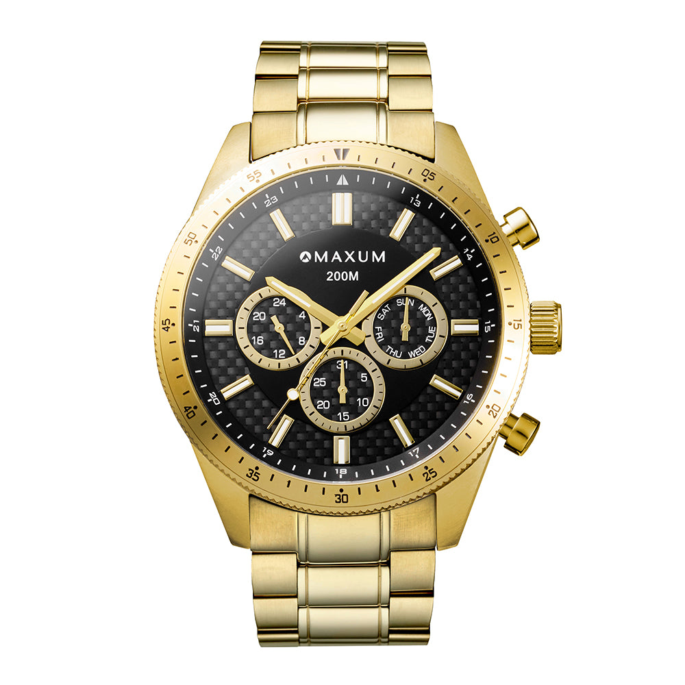 Lansdowne Chronograph Analogue Watch– Gold Case, Black Dial & Gold Bracelet