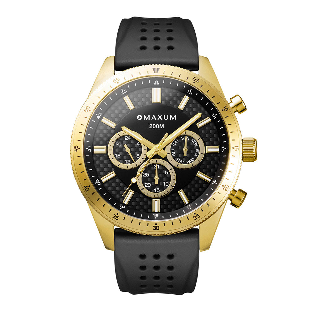 Lansdowne Chronograph Analogue Watch – Gold Case, Black Dial & Black Silicone Strap