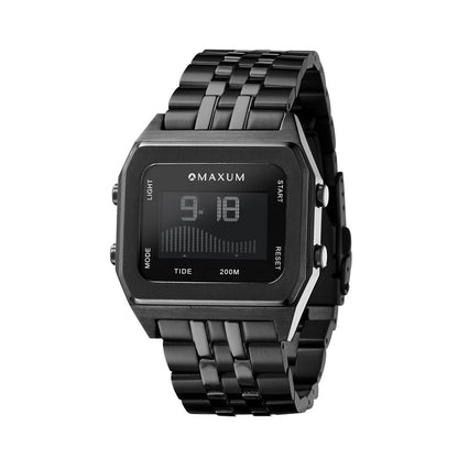 Raglan Digital Square Dial Tide Watch – Black Case, Black Dial & Black Bracelet