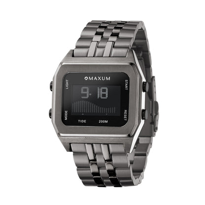 Raglan Digital Square Dial Tide Watch– Gun Metal Case, Black Dial & Gun Metal Bracelet
