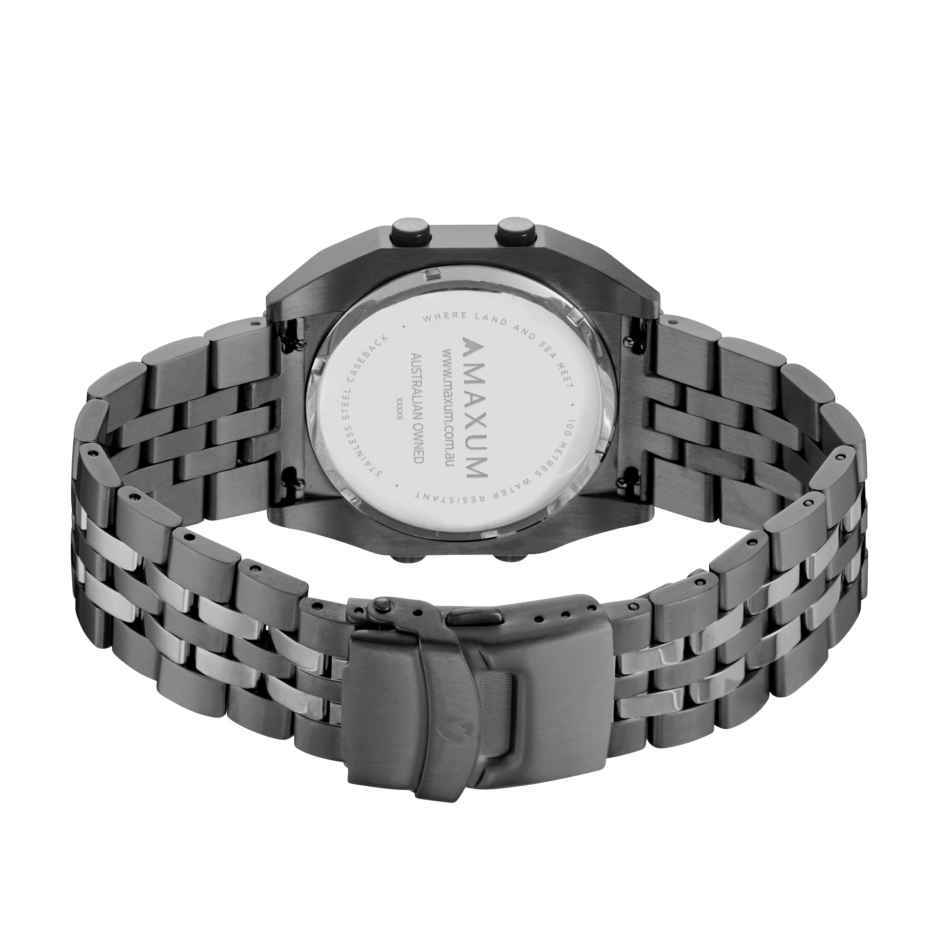 Raglan Digital Square Dial Tide Watch– Gun Metal Case, Black Dial & Gun Metal Bracelet