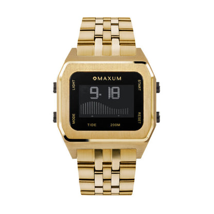 Raglan Digital Square Dial Tide Watch– Gold Case, Black Dial & Gold Bracelet