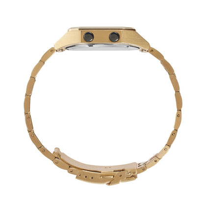 Raglan Digital Square Dial Tide Watch– Gold Case, Black Dial & Gold Bracelet