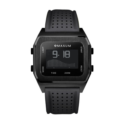 Raglan Digital Square Dial Tide Watch – Black Case, Black Dial & Black Silicone Strap
