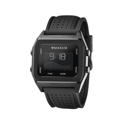 Raglan Digital Square Dial Tide Watch – Black Case, Black Dial & Black Silicone Strap