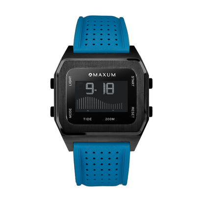 Raglan Digital Square Dial Tide Watch – Black Case, Black Dial & Blue Silicone Strap