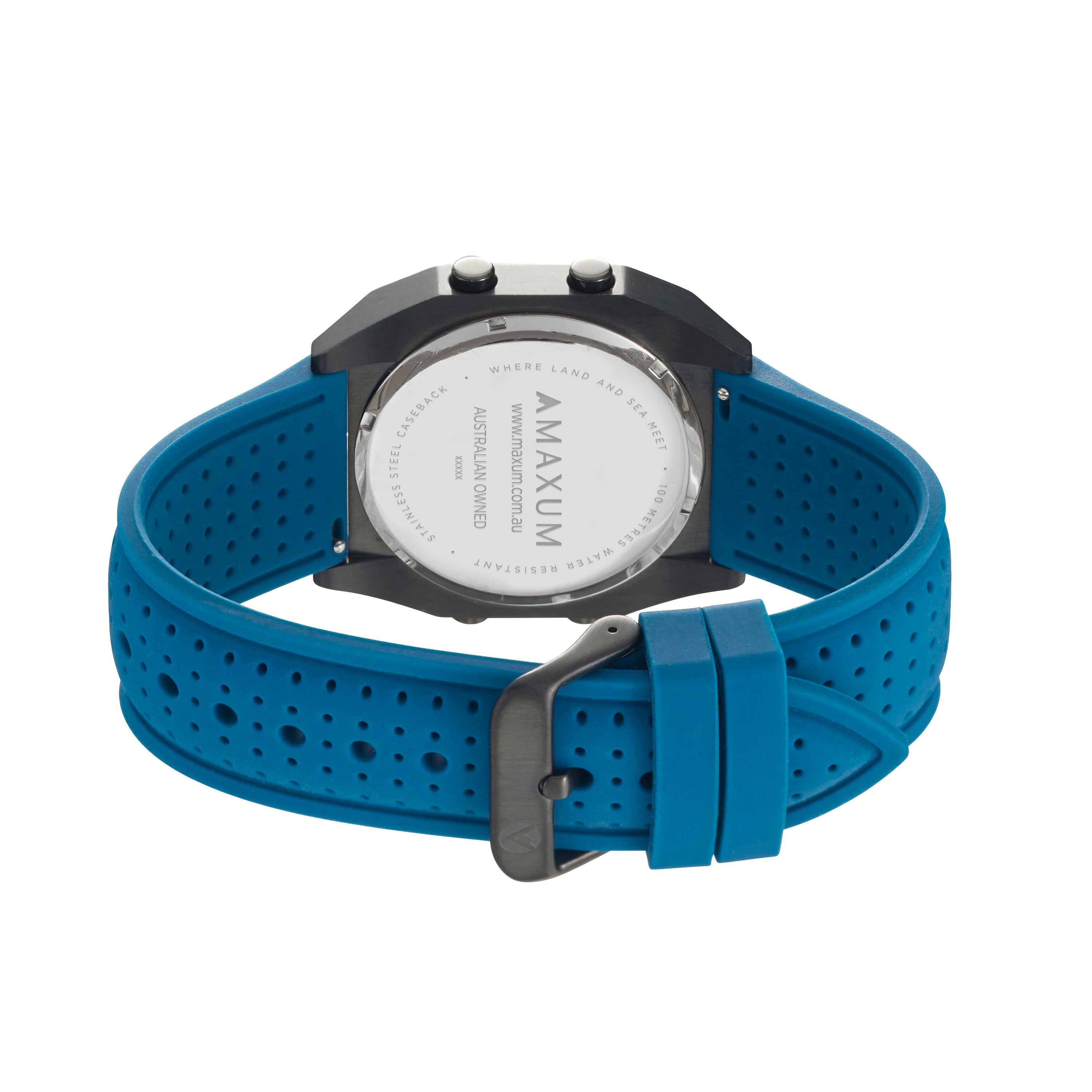 Raglan Digital Square Dial Tide Watch – Black Case, Black Dial & Blue Silicone Strap