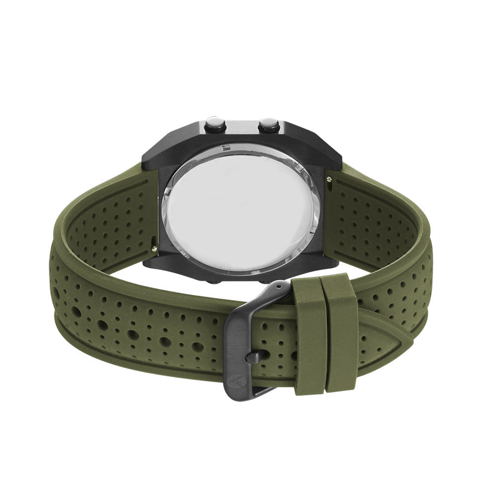 Raglan Digital Square Dial Tide Watch – Black Case, Black Dial & Green Silicone Strap