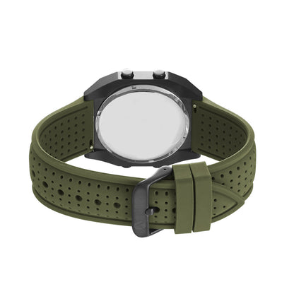 Raglan Digital Square Dial Tide Watch – Black Case, Black Dial & Green Silicone Strap