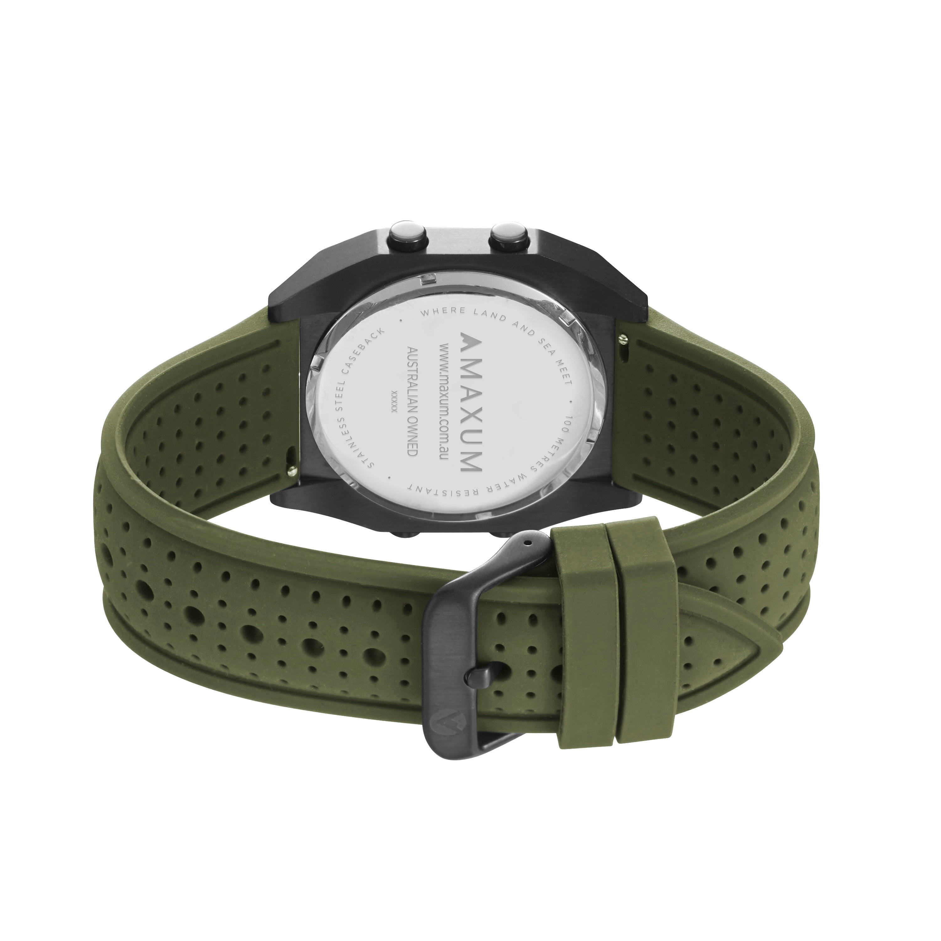 Raglan Digital Square Dial Tide Watch – Black Case, Black Dial & Green Silicone Strap