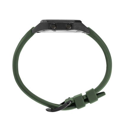 Raglan Digital Square Dial Tide Watch – Black Case, Black Dial & Green Silicone Strap