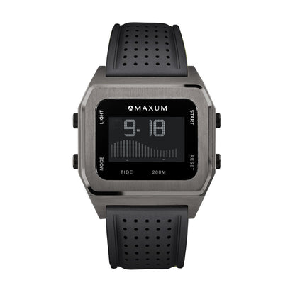 Raglan Digital Square Dial Tide Watch– Gun Metal Case, Black Dial & Black Silicone Strap