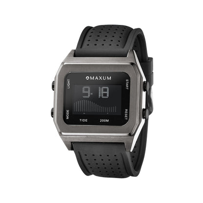 Raglan Digital Square Dial Tide Watch– Gun Metal Case, Black Dial & Black Silicone Strap