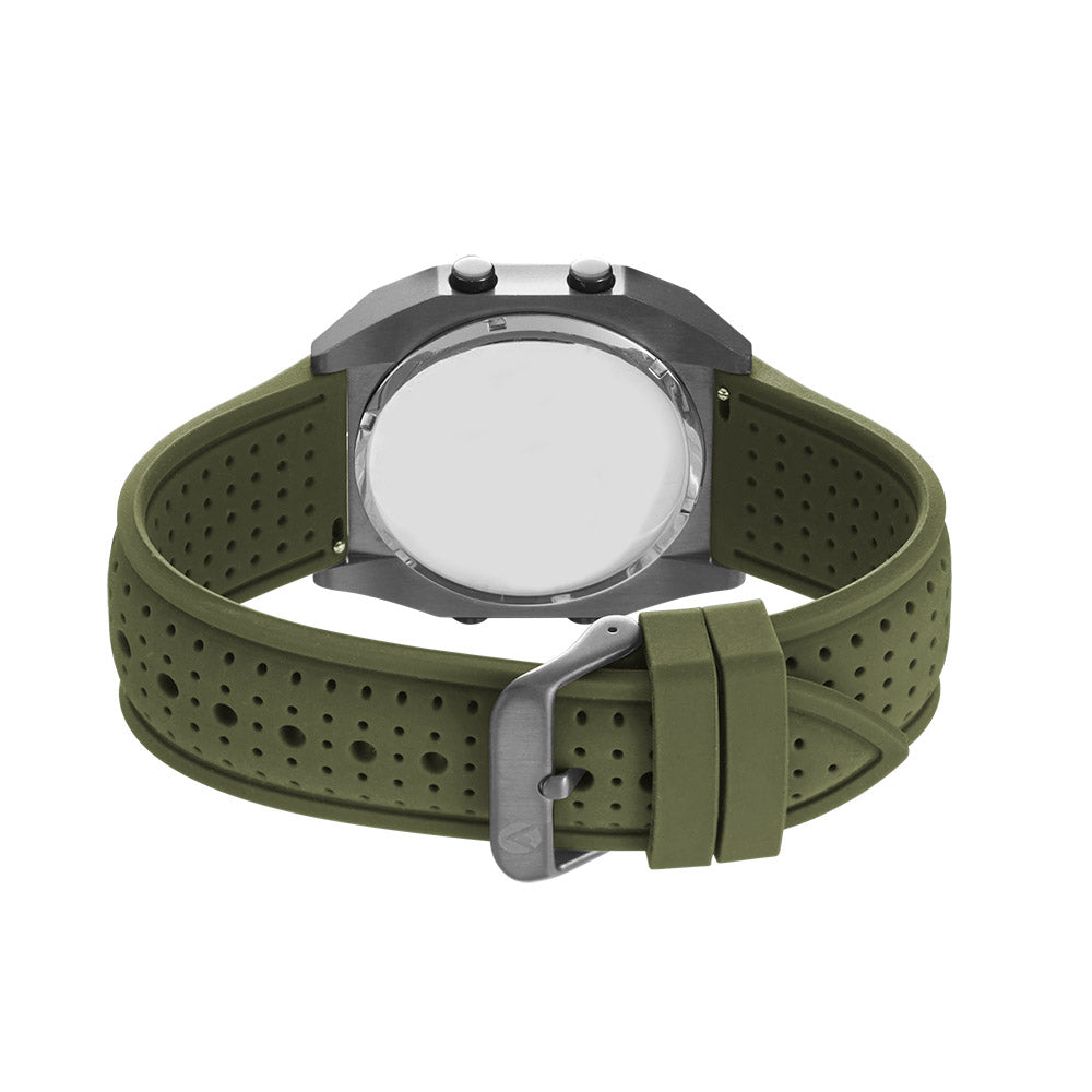 Raglan Digital Square Dial Tide Watch– Gun Metal Case, Black Dial & Green Silicone Strap