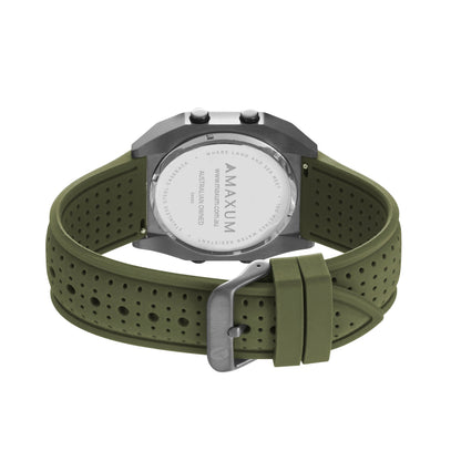 Raglan Digital Square Dial Tide Watch– Gun Metal Case, Black Dial & Green Silicone Strap
