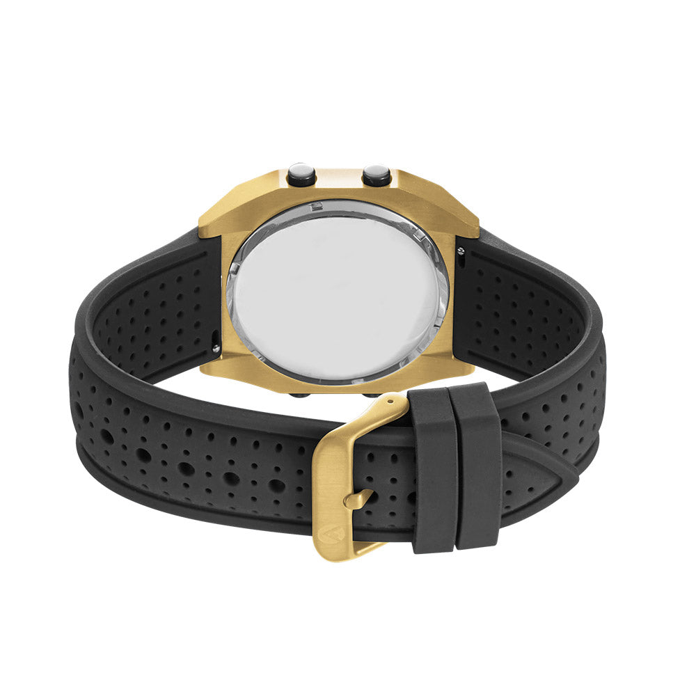 Raglan Digital Square Dial Tide Watch– Gold Case, Black Dial & Black Silicone Strap
