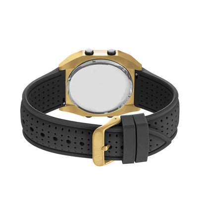 Raglan Digital Square Dial Tide Watch– Gold Case, Black Dial & Black Silicone Strap