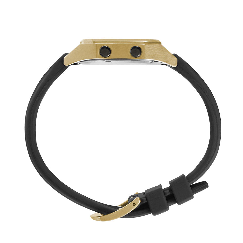 Raglan Digital Square Dial Tide Watch– Gold Case, Black Dial & Black Silicone Strap
