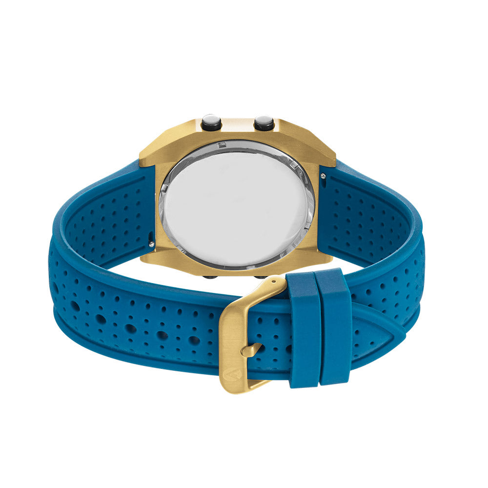 Raglan Digital Square Dial Tide Watch– Gold Case, Black Dial & Blue Silicone Strap