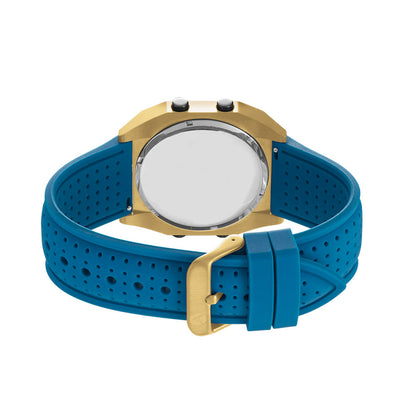 Raglan Digital Square Dial Tide Watch– Gold Case, Black Dial & Blue Silicone Strap