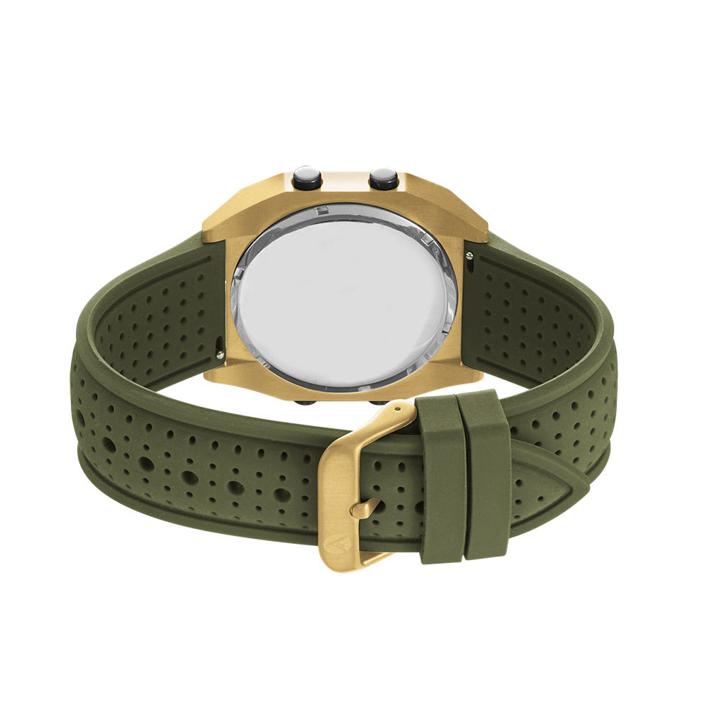 Raglan Digital Square Dial Tide Watch– Gold Case, Black Dial & Green Silicone Strap