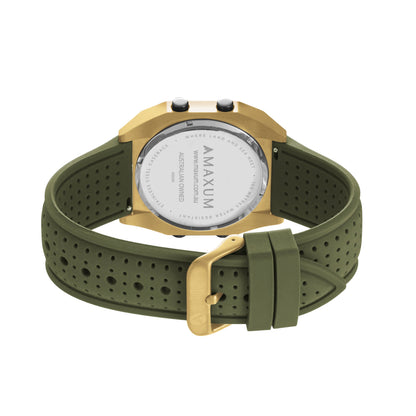 Raglan Digital Square Dial Tide Watch– Gold Case, Black Dial & Green Silicone Strap