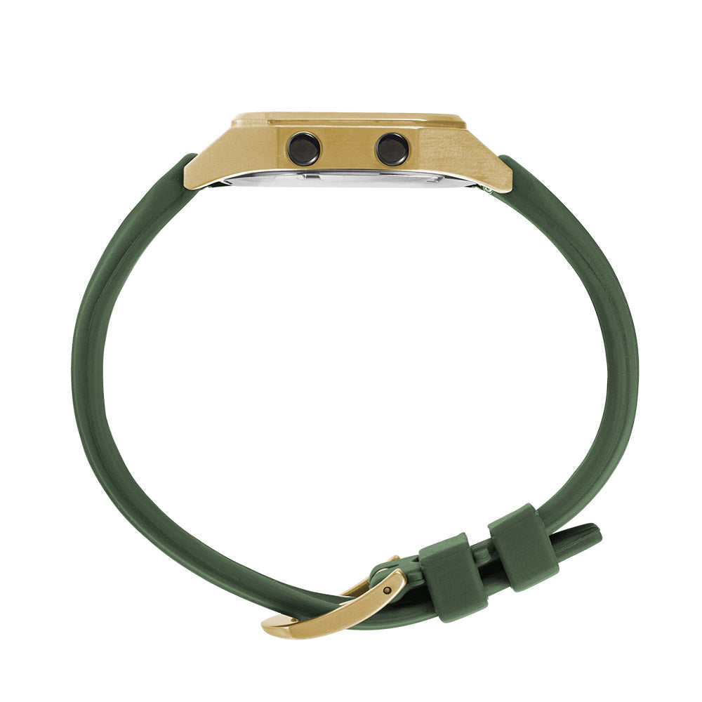 Raglan Digital Square Dial Tide Watch– Gold Case, Black Dial & Green Silicone Strap