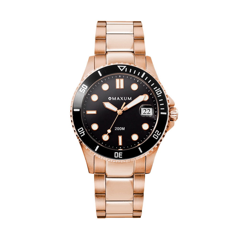 Liberty Ladies Analogue Date Watch – Rose Gold Case, Black Dial & Rose Gold Bracelet