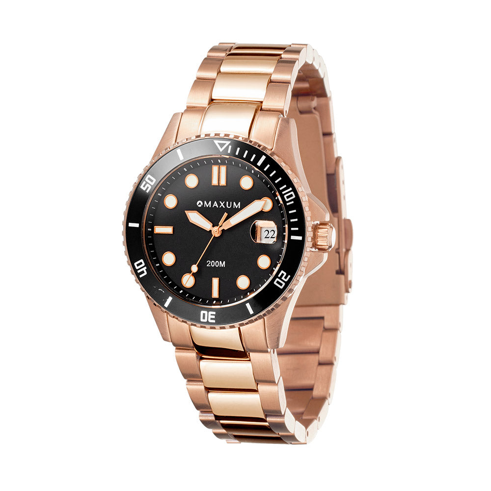 Liberty Ladies Analogue Date Watch – Rose Gold Case, Black Dial & Rose Gold Bracelet