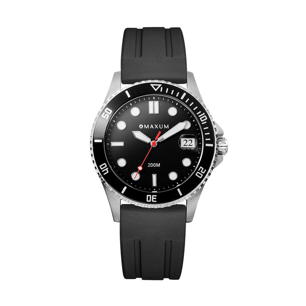 Liberty Ladies Analogue Date Watch – Silver-Tone Case, Black Dial & Black Silicone Strap