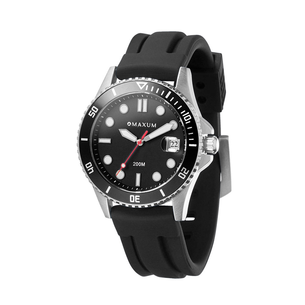 Liberty Ladies Analogue Date Watch – Silver-Tone Case, Black Dial & Black Silicone Strap
