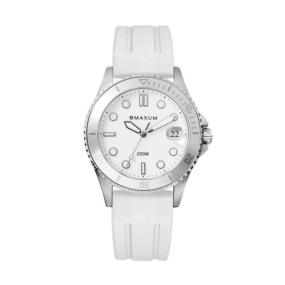 Liberty Ladies Analogue Date Watch – Silver-Tone Case, White Dial & White Silicone Strap