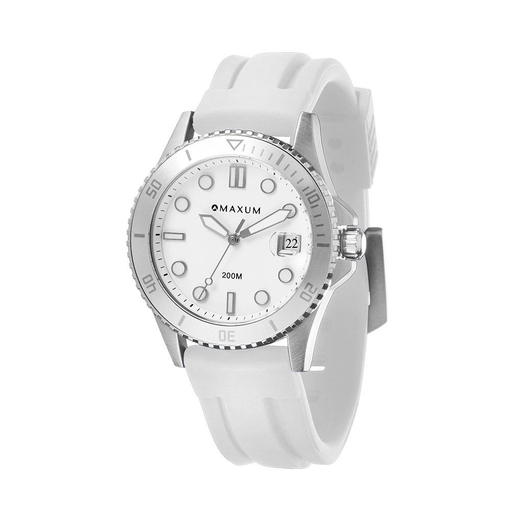 Liberty Ladies Analogue Date Watch – Silver-Tone Case, White Dial & White Silicone Strap