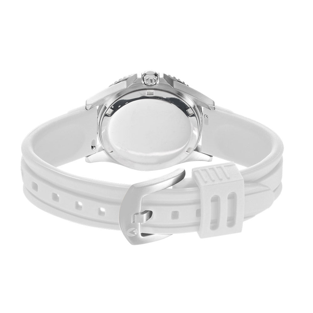 Liberty Ladies Analogue Date Watch – Silver-Tone Case, White Dial & White Silicone Strap