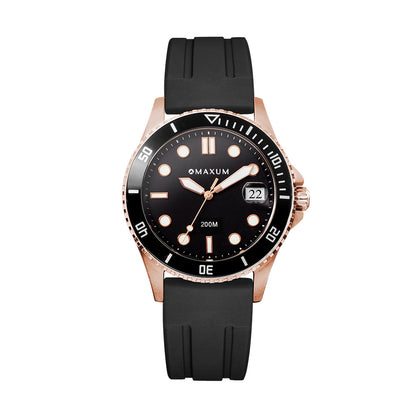 Liberty Ladies Analogue Date Watch– Rose Gold Case, Black Dial & Black Silicone Strap