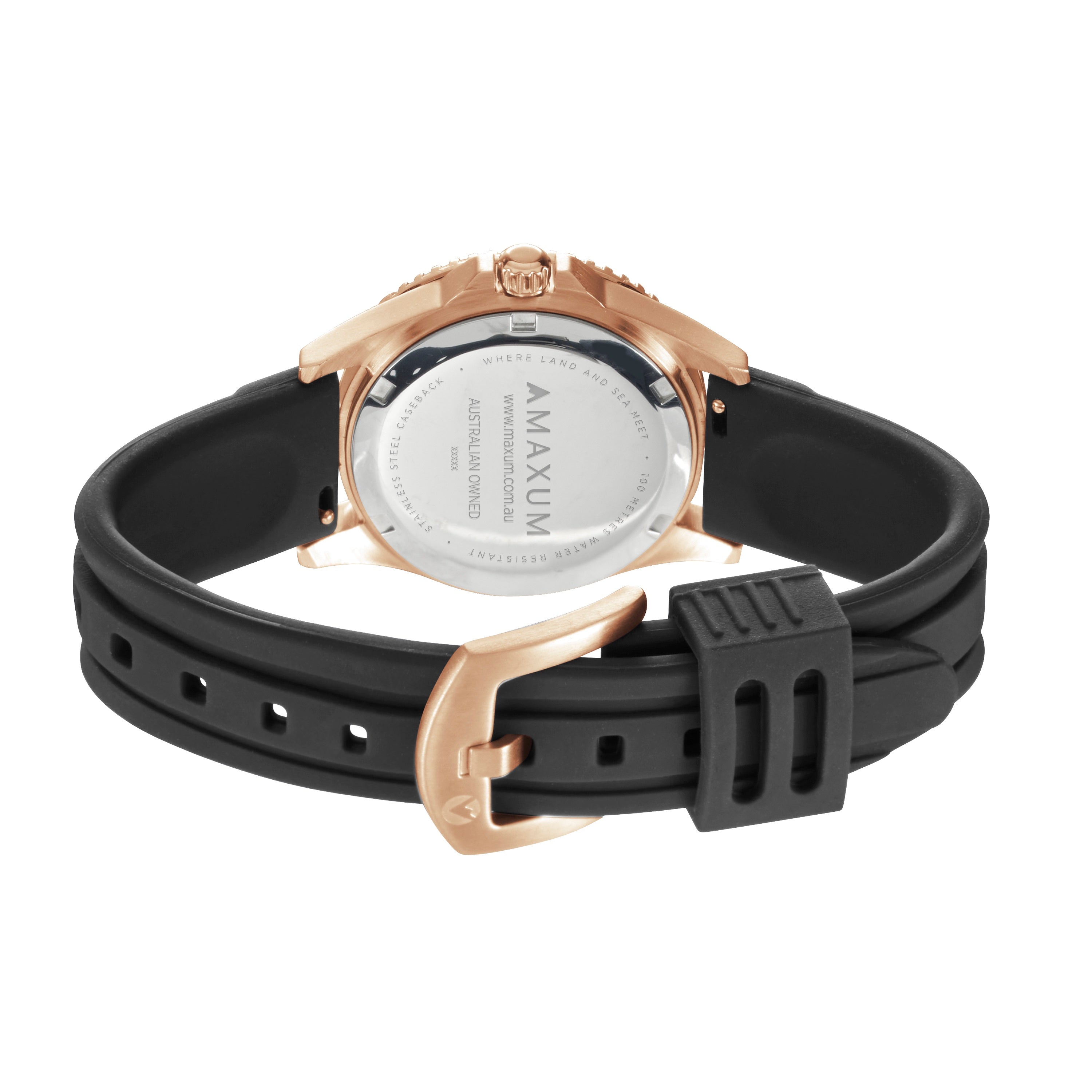 Liberty Ladies Analogue Date Watch– Rose Gold Case, Black Dial & Black Silicone Strap