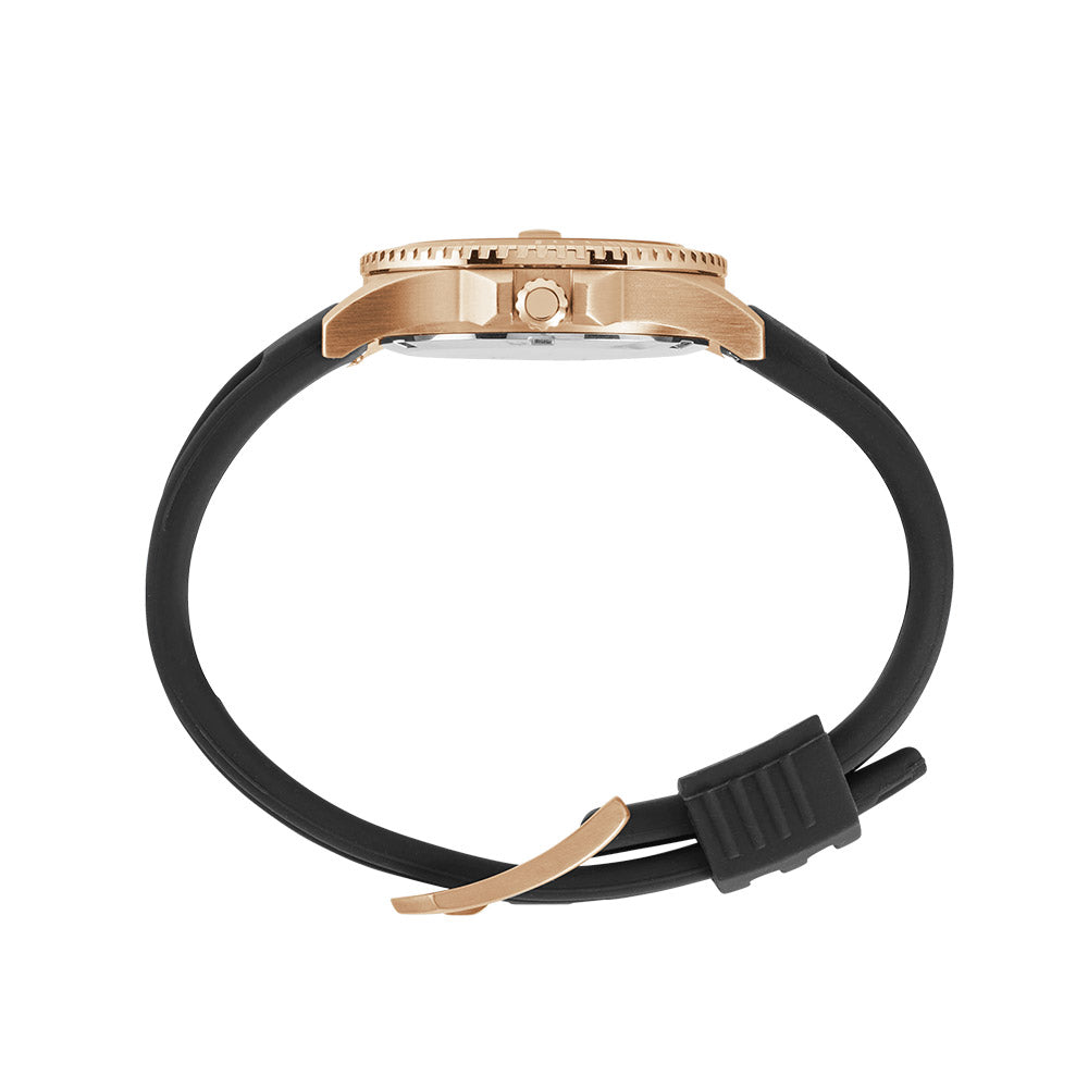 Liberty Ladies Analogue Date Watch– Rose Gold Case, Black Dial & Black Silicone Strap