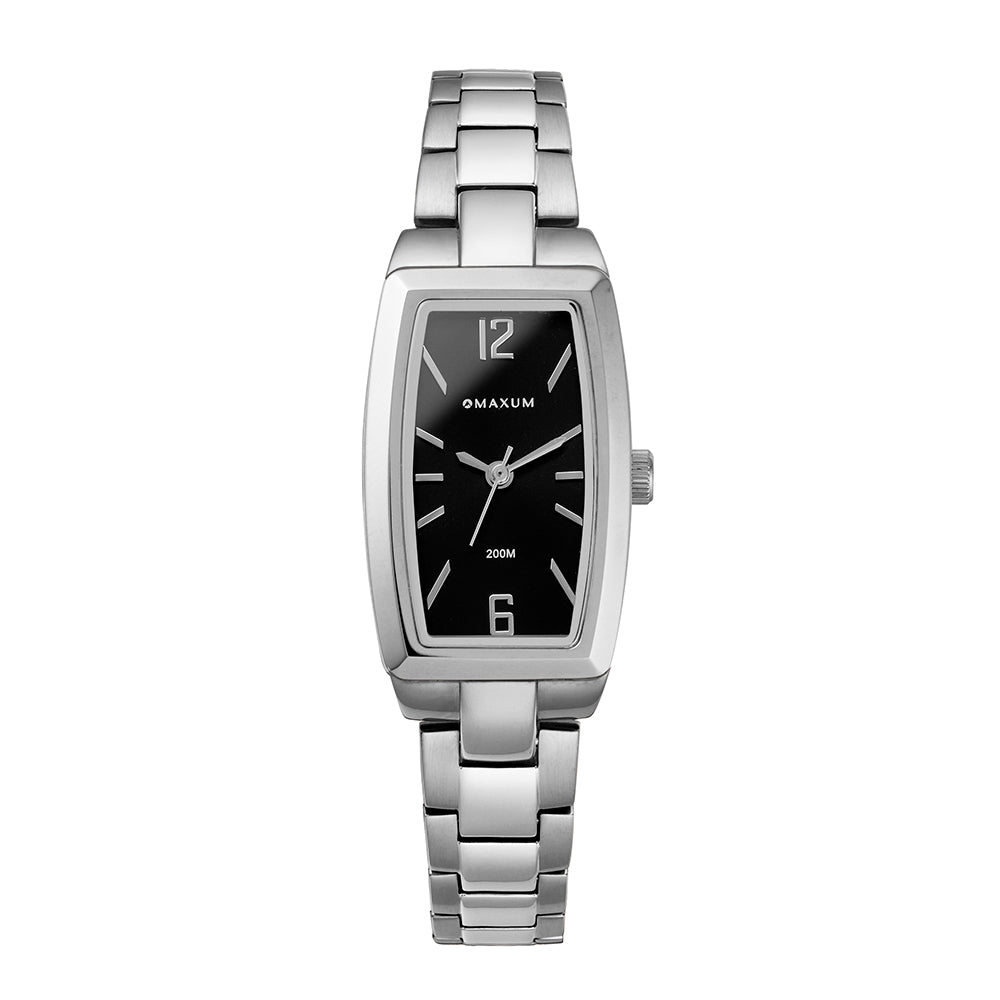 Fanta Re-Issue Analogue Rectangular Watch – Silver Tone Case, Black Dial & Silver-Tone Bracelet
